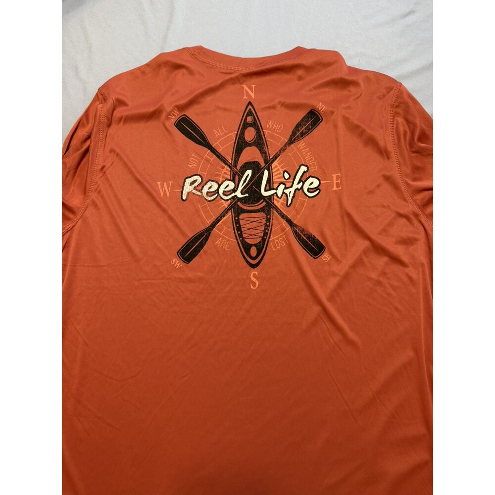 Reel Life Sun Defender UV Tee Shirt Men's XL Orange Long Sleeve Stretch Knit Top
